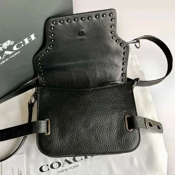 🖤🩶Coach Swagger Saddle / Shoulder Bag Black w/ Rivets & Gunmetal Hardware $400 - Picture 12 of 17